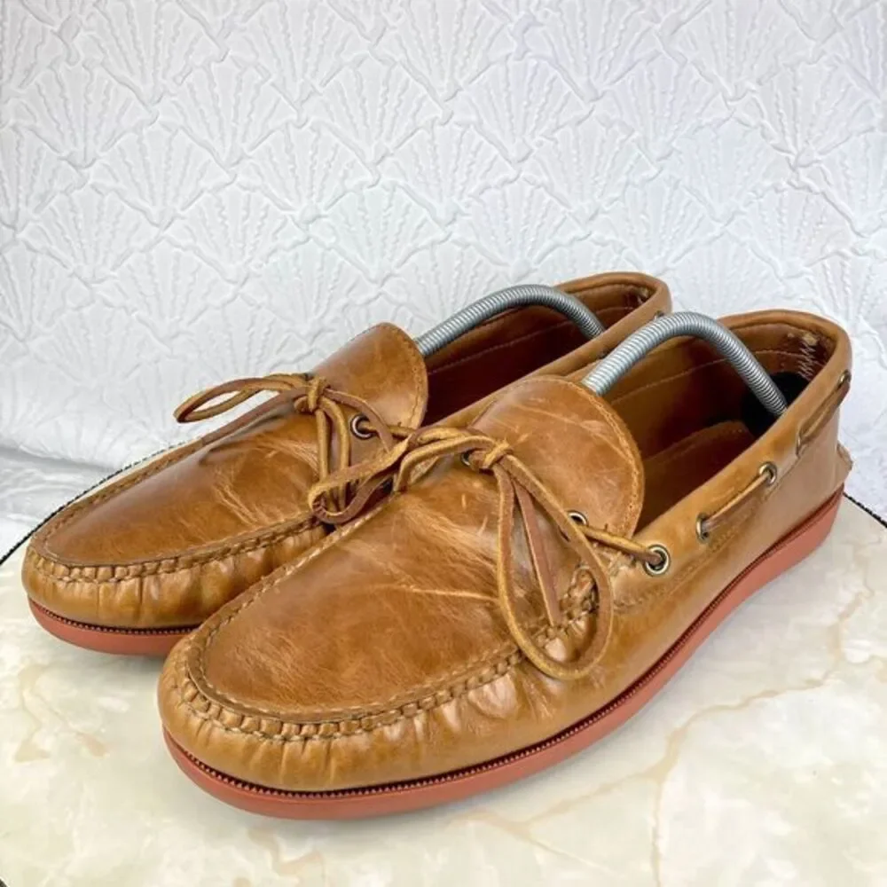 Quoddy Tan Leather Moc Toe Slip-On Boat Shoes